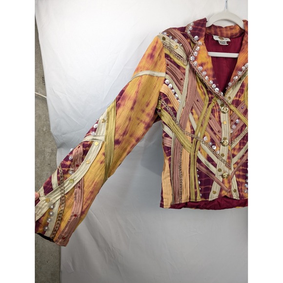 Vintage Y2K Indie Jacket Beaded Quilted XS Boho Cottagecore Tapestry Indie Dyed - Picture 3 of 9